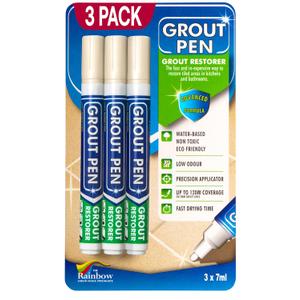Grout Pen Cream Tile Paint Marker: Waterproof Grout Paint, Tile Grout Colorant and Sealer Pen - Cream, Narrow 5mm Tip (7mL) - 3 Pack