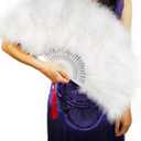 Happy Feather Handheld Marabou Feather Fan, 1920s Vintage Style Flapper Hand Fan for Costume Party and Dancing-WHITE
