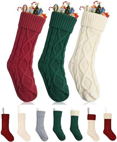 Mr. Pen- Christmas Stockings, 3 Pack, 18" Cable Knit Stockings for Christmas, Cable Knit Christmas Stocking for Christmas, Large Stockings Christmas, Knit Stockings Christmas, Red, Cream & Green