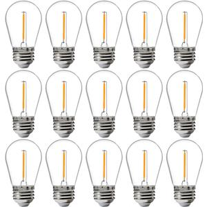 FLSNT 15 Pack Outdoor LED Replacement Bulbs for String Light, S14 LED Hanging Light Bulbs for Patio, Garden, E26 Base, 2200K Warm White, Non-Dimmable