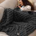 Bedsure 3D Fleece Bubble Blanket for Couch - GentleSoft Grey Throw Blanket for Sofa Bed Room Decor - Luxury Soft Cozy Gifts for Women, Lightweight, All Seasons, Dark Grey, 50"60"