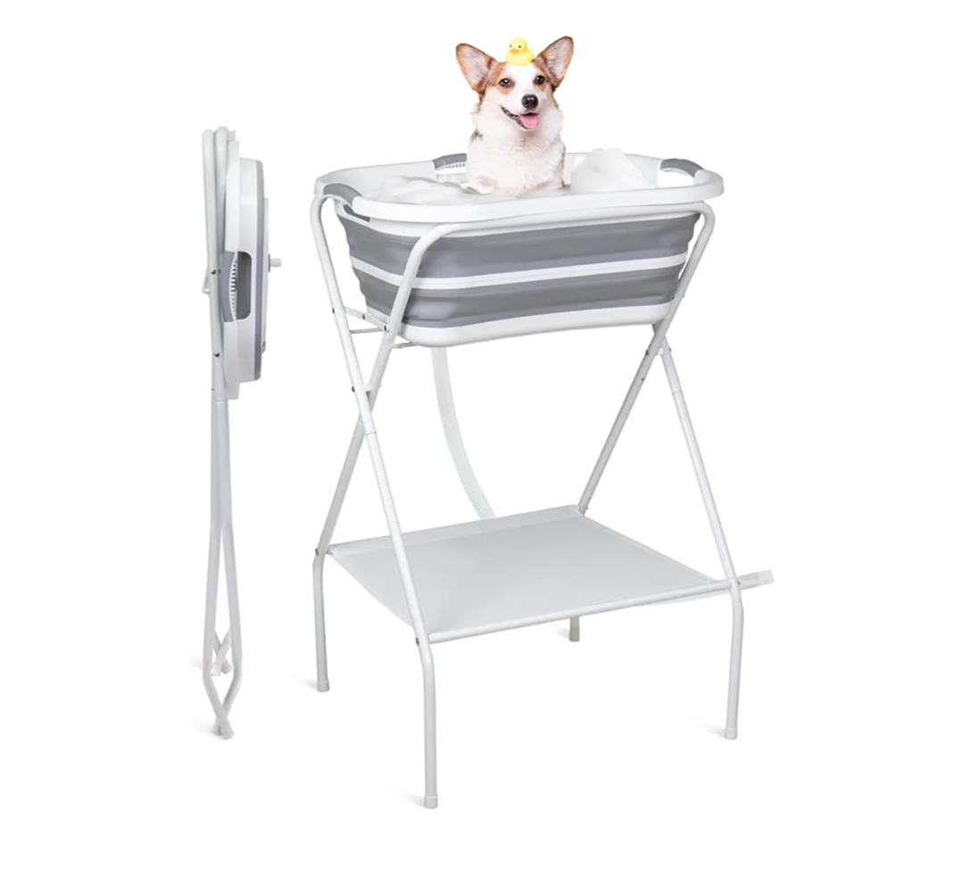 Portable Dog Bath Tub and Dog Washing Station, Collapsible Elevated Pet Tub for Bathing, Showering, Grooming, Pet Bathing Basin for Small to Medium Dogs, Cats and Other Pets (Built-in Drainage System)