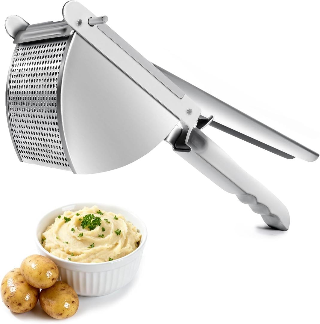 LHS Heavy Duty Potato Ricer and Masher, Stainless Steel Potato Masher, Business Fruit Masher and Food Press for Commercial and Home Use, 2 Sides Holes