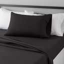 Amazon Basics Lightweight Super Soft Easy Care Breathable Brushed Microfiber 3-Piece Bed Sheet Set with 14-Inch Deep Pockets, Twin XL, Black, Solid
