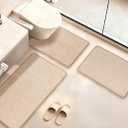 YIHOUSE Khaki Bathroom Rugs Sets 3 Pieces,Beige Low Pile Soft Bath Rugs,Brown Thin Bath Mats Non Slip Quick Dry,Super Absorbent Small Bathroom Mat Washable