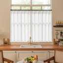 Ivory Linen Kitchen Curtains 36 Inch Length Pinch Pleated 2 Panels for Small Window Privacy Light Filtering Bathroom Window Drapes Neutral Semi Sheer Short Curtains for Front Door Laundry RV Camper (Beige White)