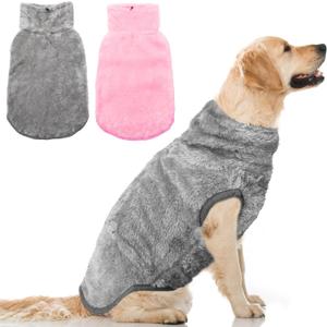Dog Jacket for Cold Weather, 2 Pack Cozy Winter Warm Turtleneck Pet Coat Clothes for Large Medium Small Dogs, Fleece Adjustable Pullover Dog Vest Sweater (M-XXL) (Pink and Grey)