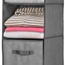 Long Soft Fabric Over Closet Rod Hanging Storage Organizer with 3 Shelves and 3 Drawers for Clothes, Leggings, Lingerie, T Shirts - Textured Print - Charcoal Gray