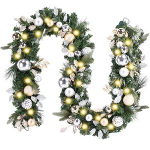 WANNA-CUL Pre-Lit 9 ft/108 Inch Christmas Garland with 50 Led Lights,Champagne Gold Christmas Mantel Garland Decor for Front Door with Ball Ornaments, Battery Operated
