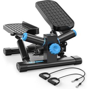 Steppers for Exercise at Home, Twist Stepper with 350LBS Loading Capacity, Mini Stepper with Resistance Bands, Hydraulic Fitness Stair Stepper for Home with LCD Monitor