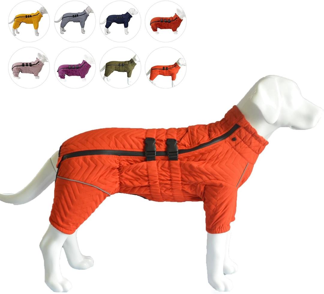 Warm Double Layers Dog Vest - 4 Legs Covered Windproof Waterproof Reflective Coat for Small Medium Large Dogs - Outdoor Skating Costume - Orange XXL (2XL (back 19"))