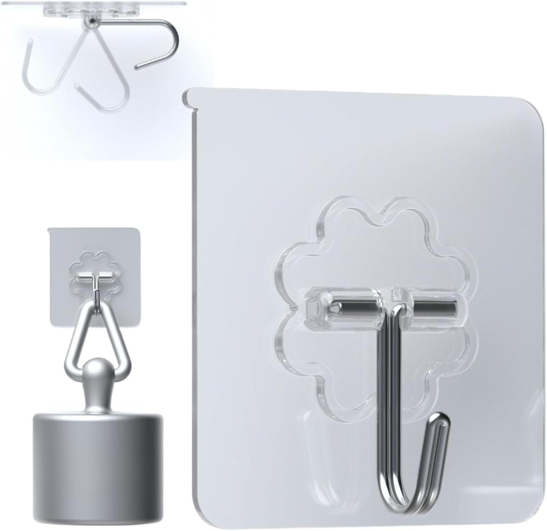 DDMY 36 Pack Heavy Duty Hooks Self Adhesive Large Hooks for Hanging,Wall Transparent Reusable Waterproof Hook for Kitchen Curtain Towel Hook for Bathrooms Coat Hook for Walls No Damage (36PCS-holds up to 50lb)