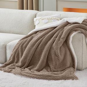 Bedsure Sherpa Fleece Throw Blanket for Couch - Herringbone Pattern Room Decor, Thick and Warm Blanket for Winter, GentleSoft Fuzzy Cozy Gifts for Women, Tan Brown, 50x60 Inches