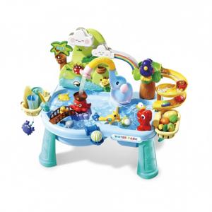 Table Elephant Water Table Playset with Recirculating Faucet Basin Water Park with Channels Slides Rainbow Arch Cup Holders Animal Figures Electronic, Blue
