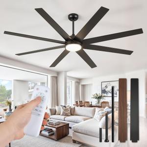 Fanbulous 74 Inch Ceiling Fans with Lights and Remote, Black Indoor/Outdoor Ceiling Fan with Quiet Reversible DC Motor, 6 Speeds, 3CCT, 8 Blades Large Ceiling Fan for Living Room Bedroom Patio
