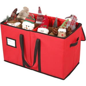 Sattiyrch Christmas Figurine Storage Box & Nutcracker Storage Container, 600D Canvas,Keeps 8 Holiday Figurines,15 Inches,Adjustable Area & Pockets for Decorations