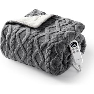 Heated Blanket Electric Throw Blanket, Tufted Sherpa Heating Lap Blanket, Heated Throw Blanket with 6 Heating Levels and 4 Timer, Washable Electric Blanket ETL Certified, Grey, 50"x60"