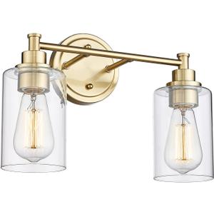 FEMILA Champagne Gold Bathroom Vanity Light, 2-Light Vanity Lighting fixtures, Modern Wall Sconce Bathroom Lighting with Claer Glass Shade, 4FYC56B-2W BG (14.3")