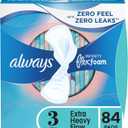 Always Infinity Feminine Pads for Women, Flexfoam Pads with Wings, Size 3, Extra Heavy Absorbency, Unscented, 84 Count (3 Packs of 28)