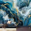 AFZEVEB-Blue and Gold Marble Wallpaper Abstract Art wall murals for Bedroom 114"x74" (Not Peel and Stick)