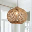 1-Pack 13.79 Rattan Pendant Light Fixture,1-Light Bohemian Handmade Woven Bamboo Wicker Suspension Farmhouse Chandelier for Kitchen Island Bedroom Living Room