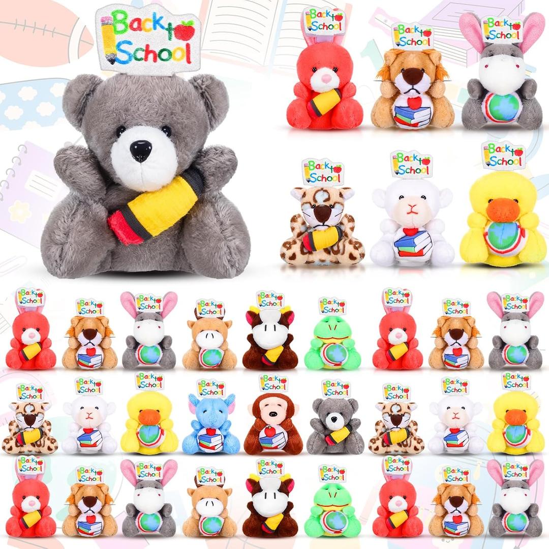 36 Pcs Welcome Back to School Gifts for Students Mini Stuffed Plush Animal Keychains Bulk First Day of School Plush for Classroom Goodie Bag Fillers Party Supplies