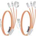 2Pack Multi Charging Cable Cord for Travel Essentials,Apple Watch Charger,iPhone Charger,[3-in-2] Type C/L Cable Portable Designed for iWatch,iPhone 17-8,Galaxy S25-21,AirPods,iPad-4FT Orange