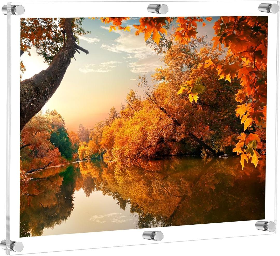 Large 20x30 Floating Acrylic Wall Frame 1 Pack, Clear Frameless Picture Frame with Standoff Mounts, Transparent Lucite Photo Display for Home, Office, Posters, or Art Prints