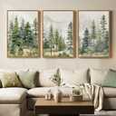 Large Framed Green Forest Landscape Wall Art for Living Room, 24x36 Inch, 24" W x 36" H x 3Pcs