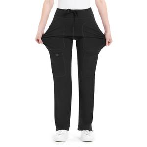 QBK Yoga Scrub Pants Women Mid Rise Yoga Work Pants- Five Pocket Cargo Scrub Pant (XX-Large, Black) QBK Yoga Scrub Pants Women Mid Rise Yoga Work Pants- Five Pocket Cargo Scrub Pant (XX-Large, Black)