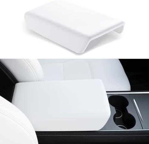 Uxcer Tesla Model 3 Model Y Armrest Cover White, Non-Slip TPE Center Console Cover for 2016-2025 Tesla Model 3/Y Interior Accessories [Not Compatible with Model 3 2024-2025]