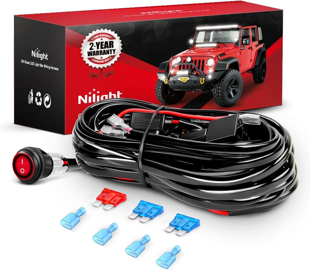 Nilight - NI -WA 06 LED Light Bar Wiring Harness Kit - 2 Leads 12V On Off Switch Power Relay Blade Fuse for Off Road Lights LED Work Light