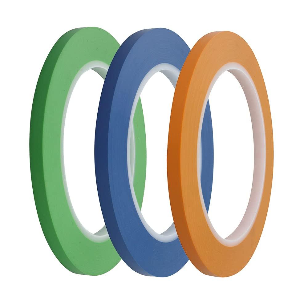 JINBING 3 Rolls Fine Line Tape High-Temp Vinyl Fineline Masking Tape Painters Tape 3-Colors (1/4 inch)