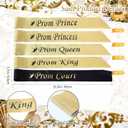 Ferreve 16 Pcs Prom King Queen Crown Sash Set Crystal Rhinestones Tiaras Sash for Prince Princess Court Birthday Wedding Graduation Party Favor Costume Accessories Dress Up(Gold)