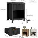 Fluted Nightstands with Charging Station, Brooklyn Night Stand with Drawer, Modern Beside Table with Open Shelf, Large End Table, Wood Side Table for Bedroom (1, Grey with Charging Station) BNS101BGE, 19.4 X 15.7 X 24.8 Inches