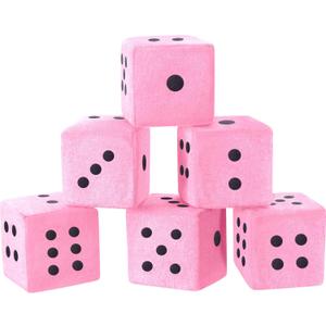 Simgoing 6 Pcs 3 Inch Large Pink Plush Dice Jumbo Square Dice Toys Pillow for Educational Toys Casino Game Themed Nights Party Decorations