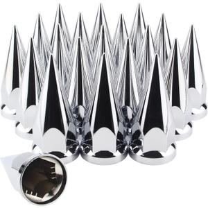 33mm x 4 3/4" Chromed Spike Lug Nuts Covers Push On, Truck Chrome ABS Plastic Pointed Spiked Push-on Lug Nut Cover for Semi Trucks, Pack of 20