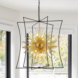 Modern 31.5" Black Gold Sputnik Chandelier for Dining Room Industrial Retro Geometric 16-Light Large Ceiling Pendant Light Fixture for Kitchen Bedroom Living Room Hallway Entryway Foyer