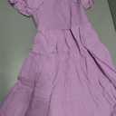 Batermoon Girls Boho Square Neck Puff Sleeve Off Shoulder Smocked Tiered Casual A Line Short Mini Dress Purple, Size 150
