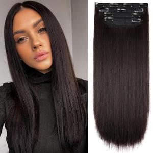 Dark Brown Hair Extensions Straight Clip in Hair Extensions Clip ins - Soft and Thick (20 Inches, 4Pcs, #6)