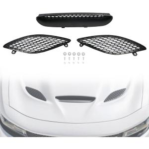 Front Hood Bezel Vent Trim Hood Scoop Grille Kit Fit for Dodge Charger SRT Hellcat 2015-2020, 68202581AA 68202580AA 68202462AA Hood Bezel 3PCS (Left ＆ Right Side + Centre) Plastic Replacement