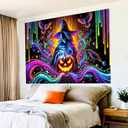 BlissYard Halloween Blacklight Tapestry 78x59 Inch Witch Pumpkin UV Reactive Wall Hanging Spooky Scene Glow in Dark Backdrop October Festive Luminous Blacklight Tapestry Party Decor