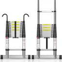 TECKNET Telescoping Ladder, 12.5 FT Aluminum Extension Ladder with Stabilizer Bar, Non-Slip Feet & Detachable Hook, 330lbs Capacity, Multi-Purpose Portable Step Ladders for Home, RV, Loft, Library