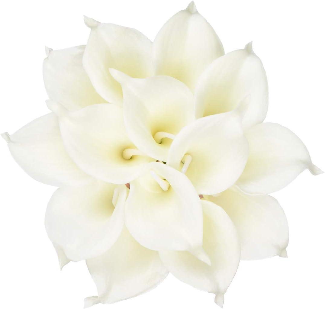 HoveBeaty Calla Lily Bridal Wedding Festival Decor Bouquet Real Touch Latex Flower Bouquet Pack of 20 (Pure White)