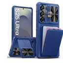 SSLOTSCASE for Samsung Galaxy S25 Ultra Case with Stand & Credit Card Holder & Sliding Camera Cover, Full-Body Drop Proof TPU Soft Silicone Edge Protective Case Cover for Galaxy S25 Ultra 6.9‘’, Blue