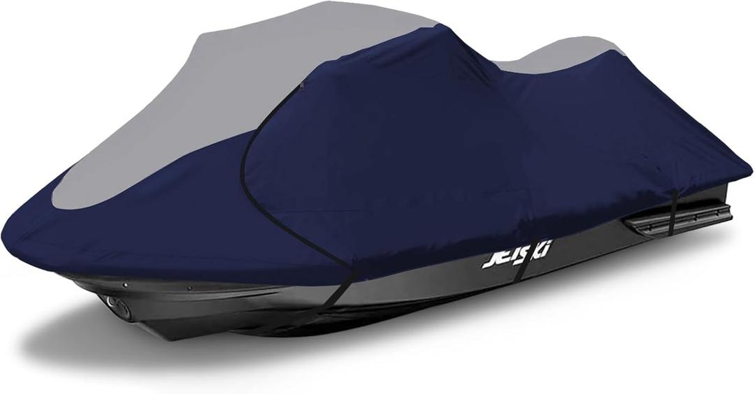 Jet Ski Cover - Waterproof, Trailerable, Fits Seadoo, Yamaha, Jet Ski Watercraft (116"-125", 2 Seater), Gray & Navy