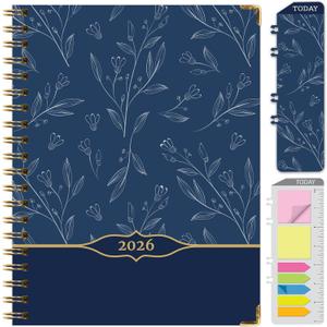 LARGE PRINT HARDCOVER 2026 Planner, 8.5"x11": 14 Months (November 2025 - December 2026), Daily Weekly Monthly Planner, Yearly Agenda, Bookmark, Pocket Folder and Sticky Note Set (Blueberry Vines)