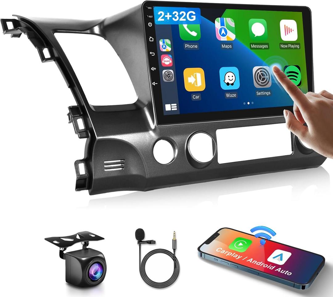 2G+32G Car Stereo for Honda Civic 2006 2007 2008 2009 2010 2011 with Wireless Carplay Android Auto, 10.1" Touchscreen Android Car Radio Support Bluetooth WiFi GPS USB Mirror Link Backup Camera