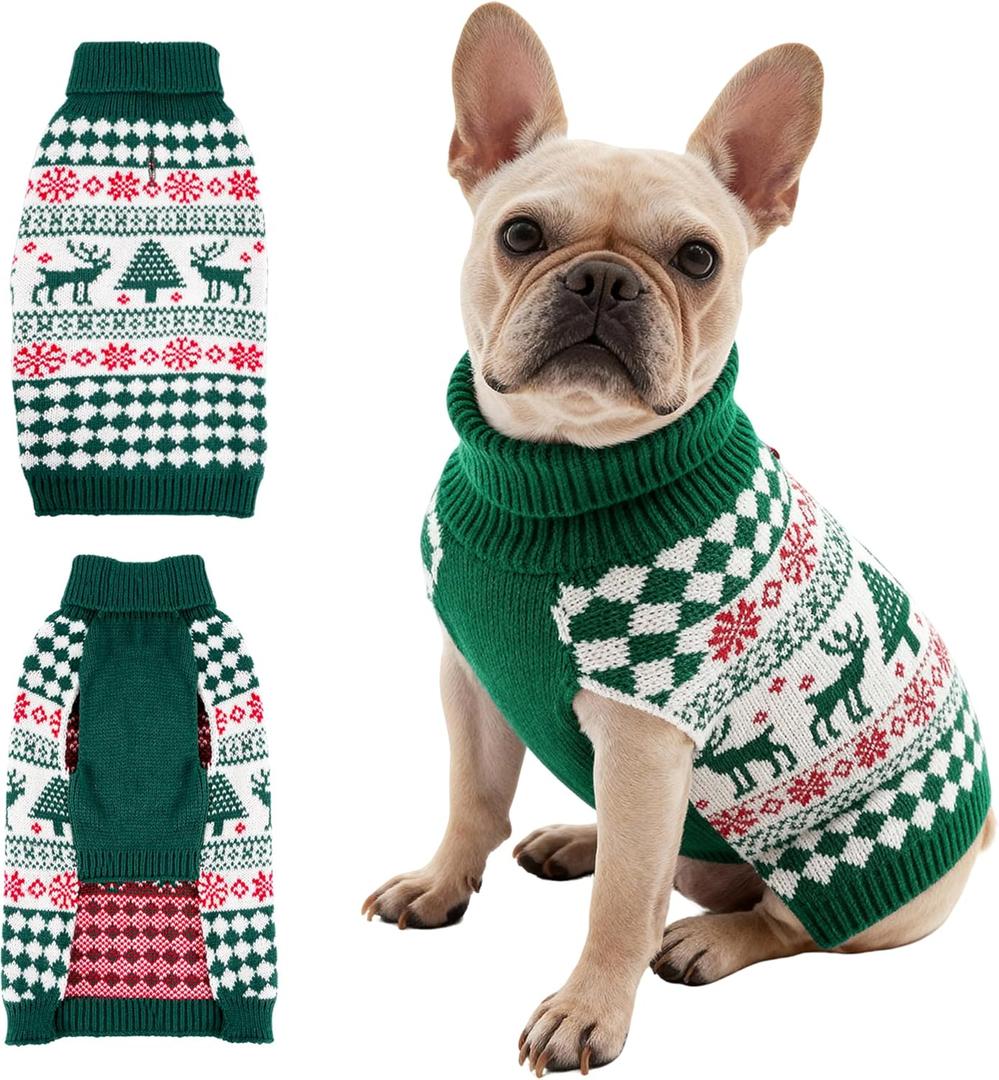 Christmas Dog Sweaters for Small, Medium, Large Dogs, Soft Cozy Warm Material for Winter Outdoor (Green, 2XL)