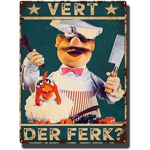 Retro Funny Swedish Chef Metal Tin Sign Vert Der Ferk Poster Vintage Metal Plaque Wall Decor Gift For Bathroom Restaurant Farm Bedroom Cafe School 8x12 Inch